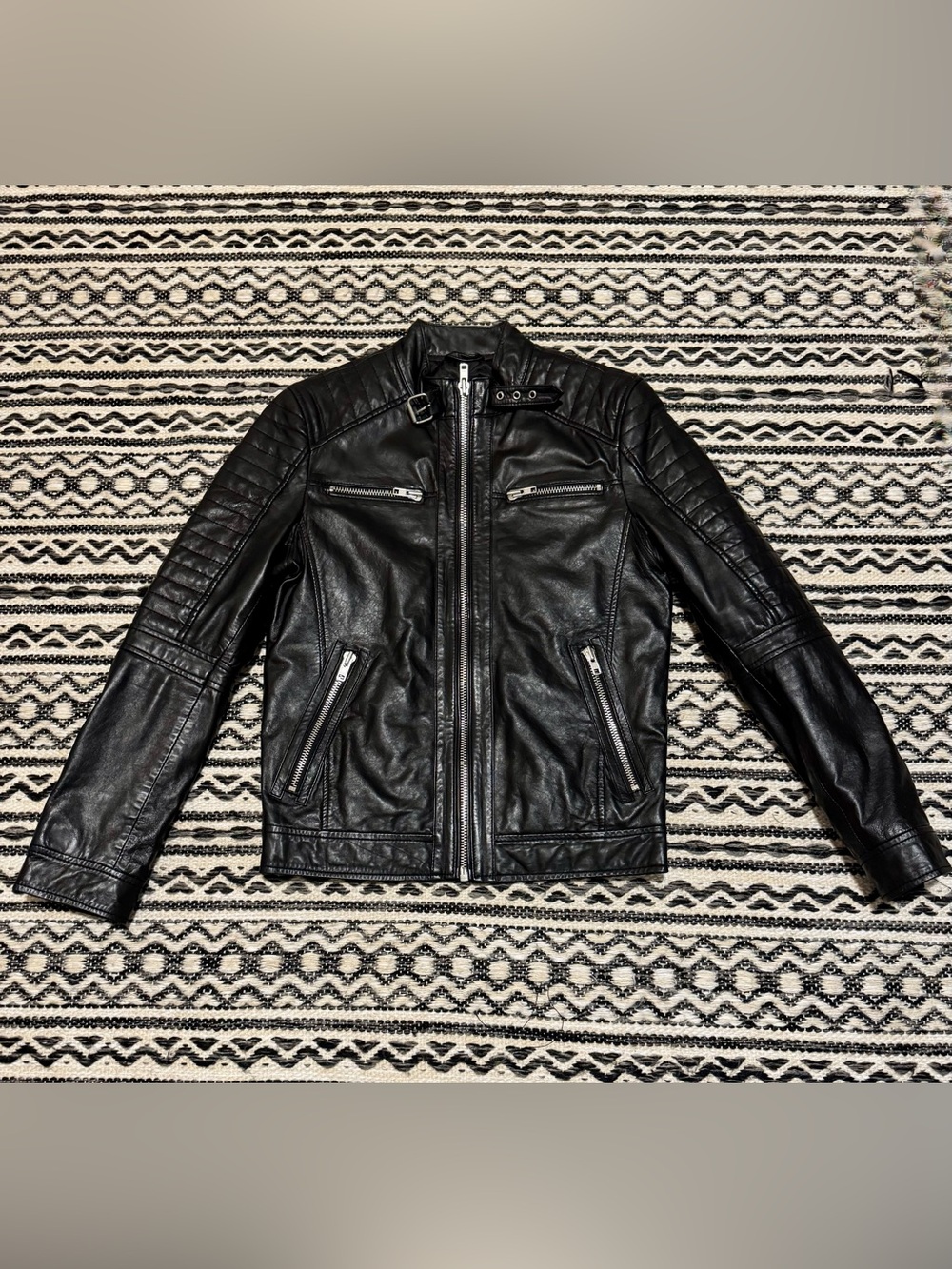 Barneys New York Black Leather Bomber Jacket